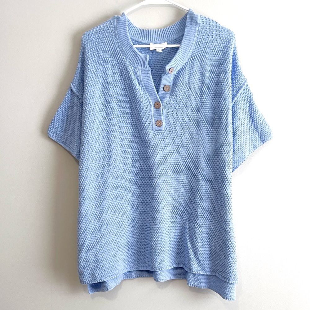 Heyson Short Sleeve Henley Knit Sweater